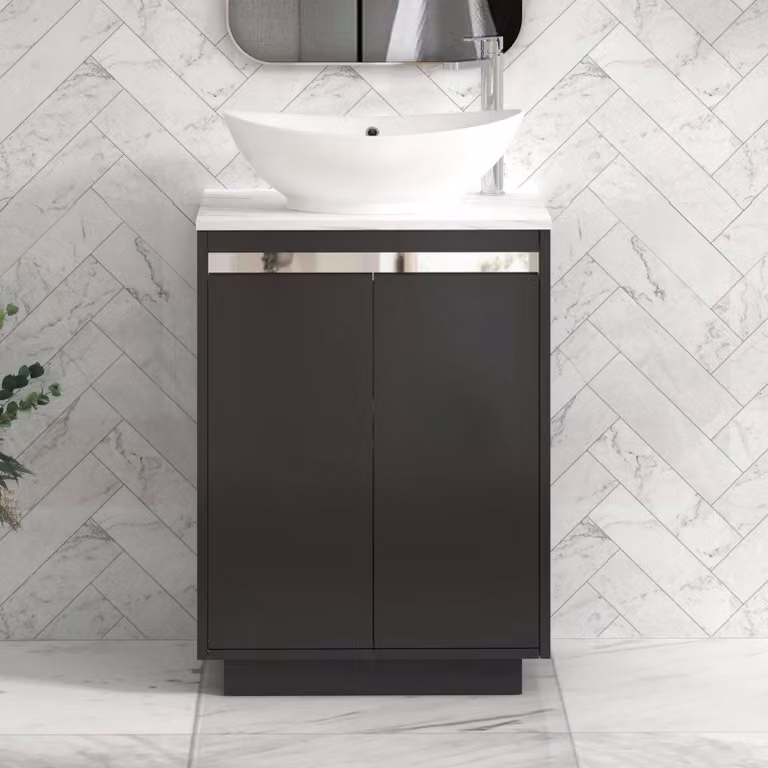 Royal Bathrooms Orion 800mm Matt Obsidian Black Floor Standing 2 Door Vanity Unit with Amaze Basin and Chrome Accent Trim