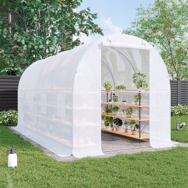 Breeins Large Walk-in Curved Steel Frame Greenhouse with Windows, White, 12m²