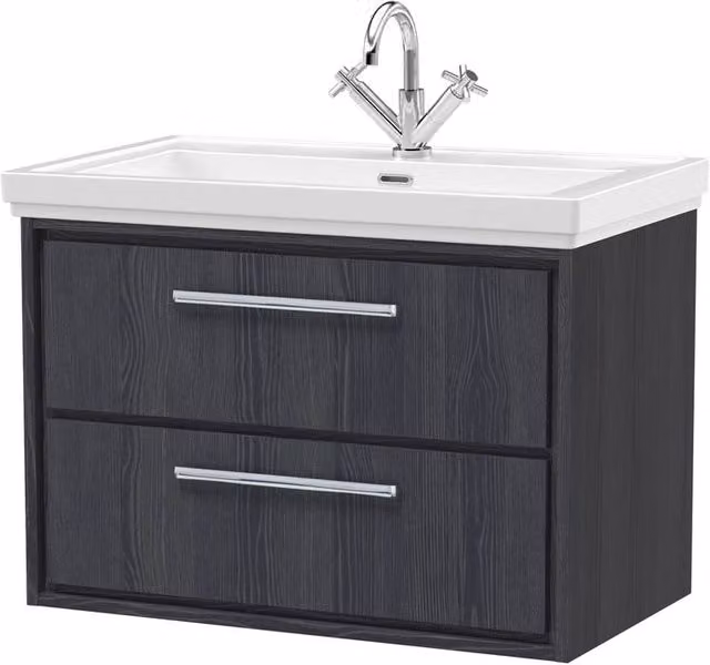 Balterley Longnor 2 Drawer Wall Hung Vanity Basin Unit, Graphite Grey, Width: 80 cm