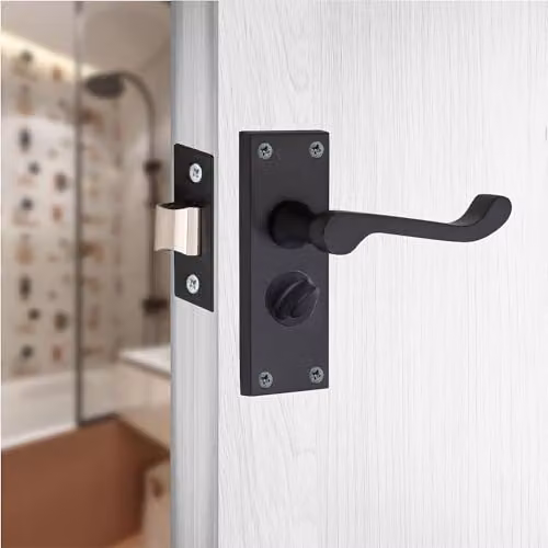 Golden Grace Victorian Scroll Privacy Door Handle Pack in Matt Black – 4