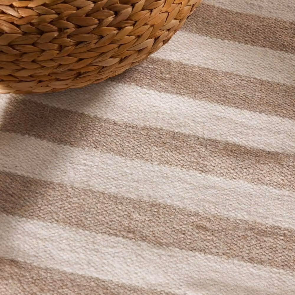 THE RUGS Vika Handwoven Wool Striped Reversible Rug in Beige, W: 120 cm, L: 180 cm – 3