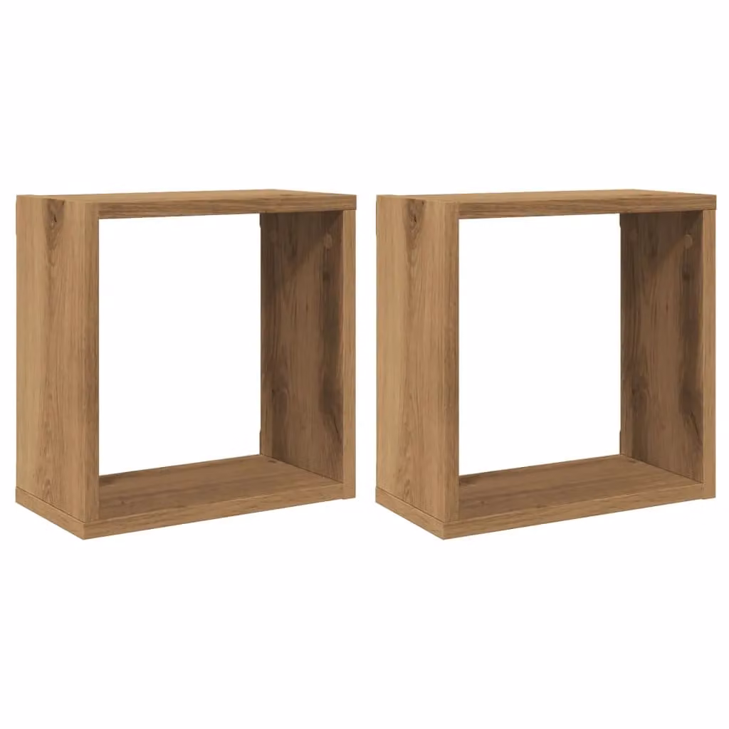 Berkfield Home Wall Mounted Cube Shelves, 2 Pack, Artisan Oak Brown, W/D/H: 30 x 15 x 30 cm – 2