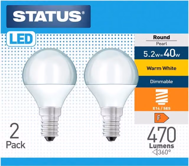 Pack of Two 5.5W Dimmable Warm White LED Round SES E14 Bulbs