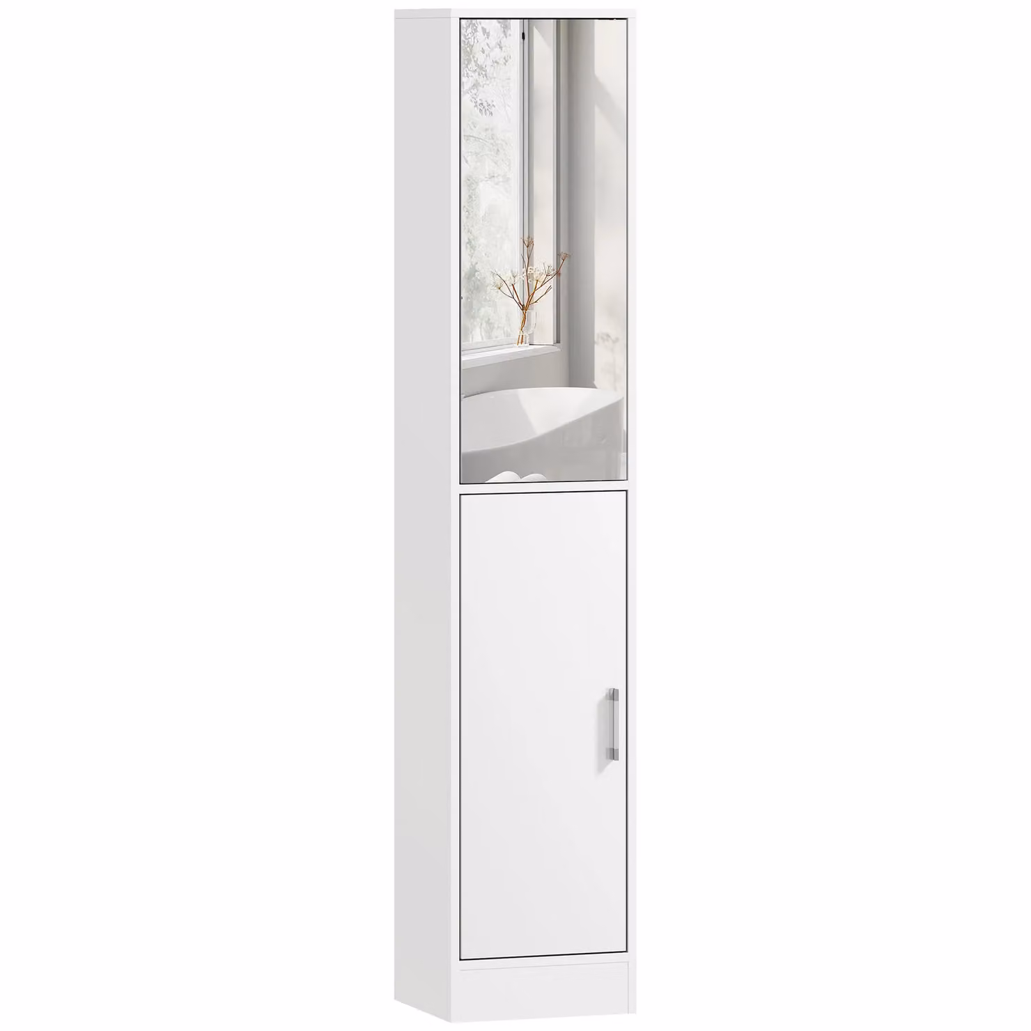 Kleankin Tall Mirrored Bathroom Cabinet in White with Internal Shelves and Hinged Doors – 2