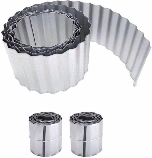 Primrose Silver Galvanised Metal Wavy Edge Garden Lawn Border Edging Roll, Pack of 2