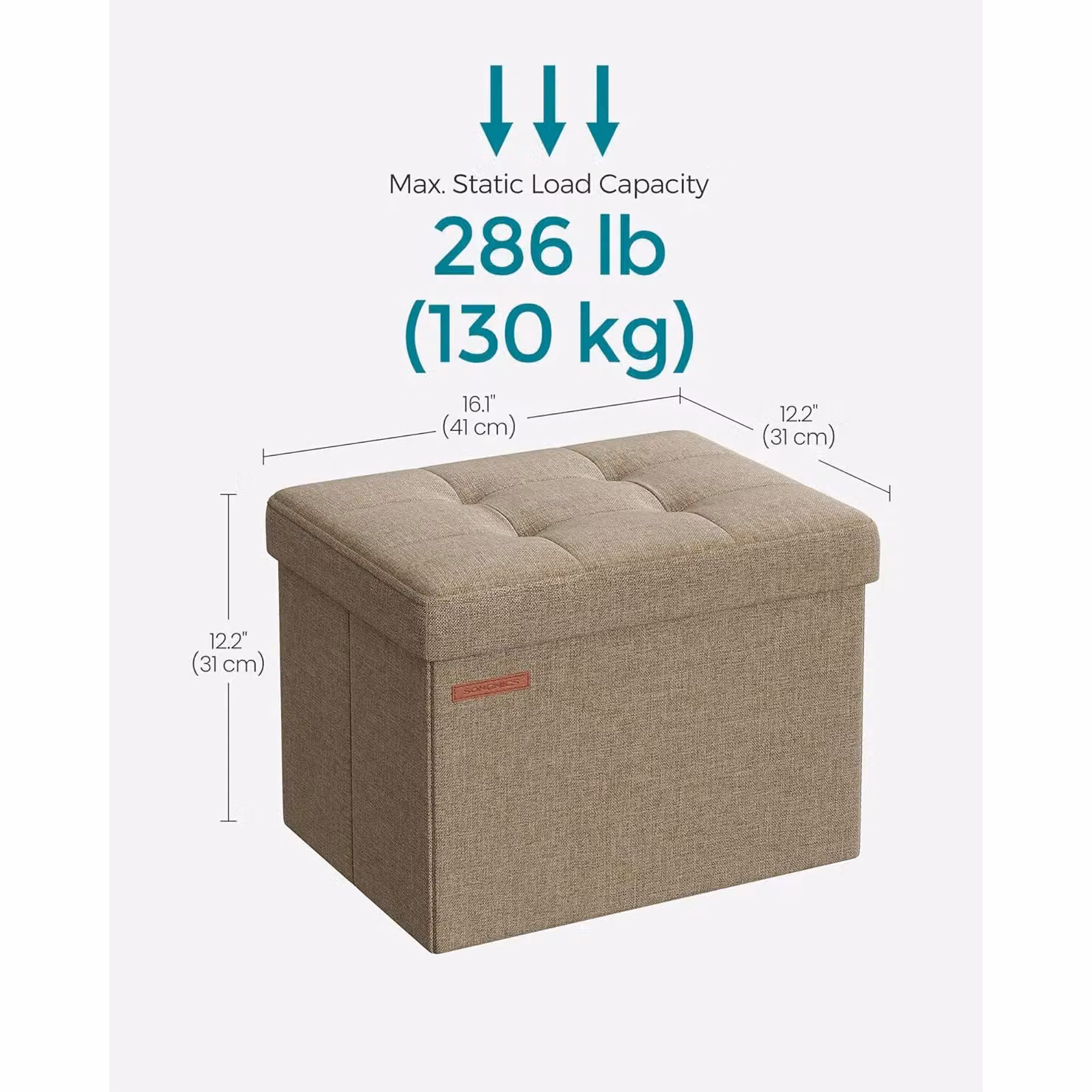 SONGMICS Small Rectangular Foldable Storage Ottoman and Foot Rest in Camel – 2