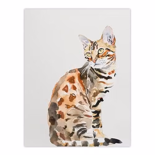 Artery8 Marble Coat Bengal Cat Watercolour Wall Art Poster Print, Multicolour, 46 x 61 cm