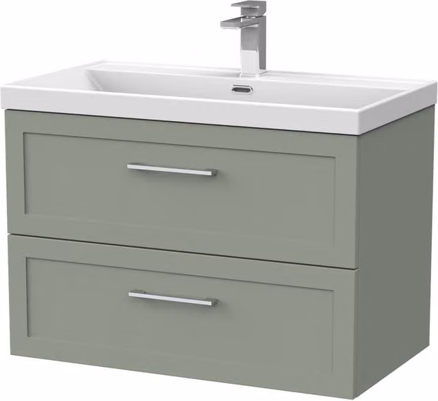 Balterley Stonnall 2 Drawer Wall Mounted Vanity and Thin Edge Basin in Reed Green, Width: 80 cm