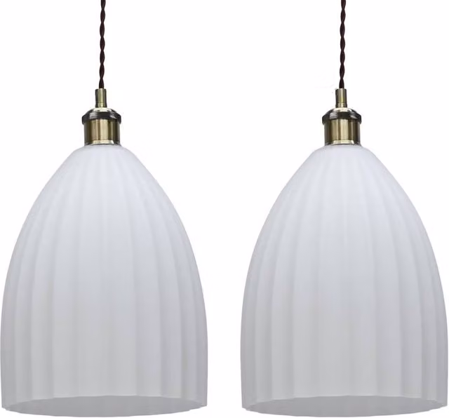 First Choice Lighting Hayes Set of 2 White Fluted Glass Dome Easy Fit Pendant Light Shades
