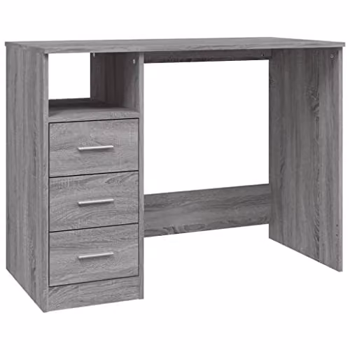 vidaXL Grey Writing Desk with Single Pedestal and Drawers, W/D/H: 102 x 50 x 76 cm