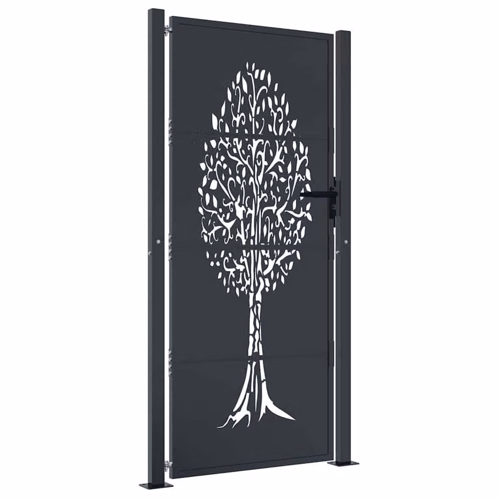 Berkfield Home Beautiful Garden Gate in Anthracite Grey Steel with Tree Design, W: 105 cm, H: 180 cm – 3