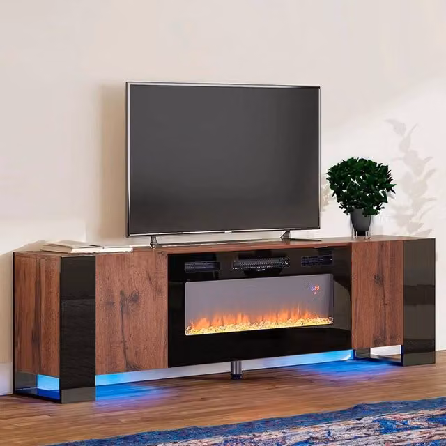 FORGEVIO Modern Wood TV Stand Unit Cabinet in Walnut Brown