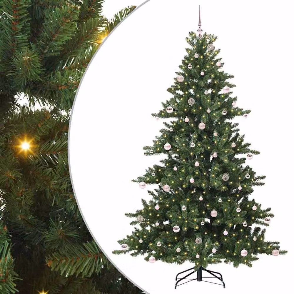 Berkfield Home Artificial Hinged Green PVC Christmas Tree with 300 Warm White LEDs, Height: 240 cm – 2