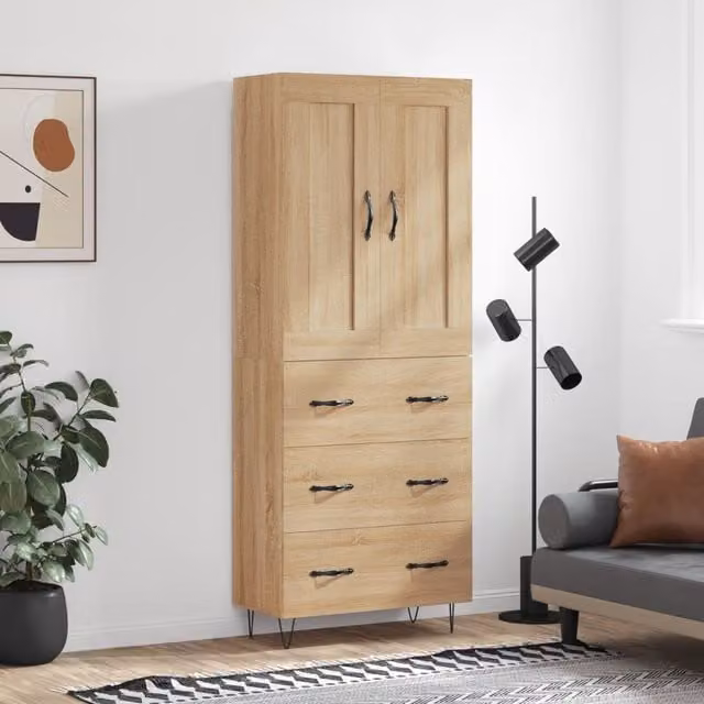 Berkfield Home Sonoma Oak Highboard in Brown, W/D/H: 69.5 x 34 x 180 cm – 1
