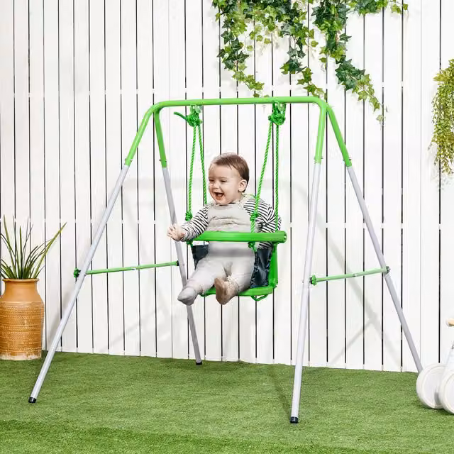 Outsunny Green Baby Swing for Indoor and Outdoor Use with Metal Frame