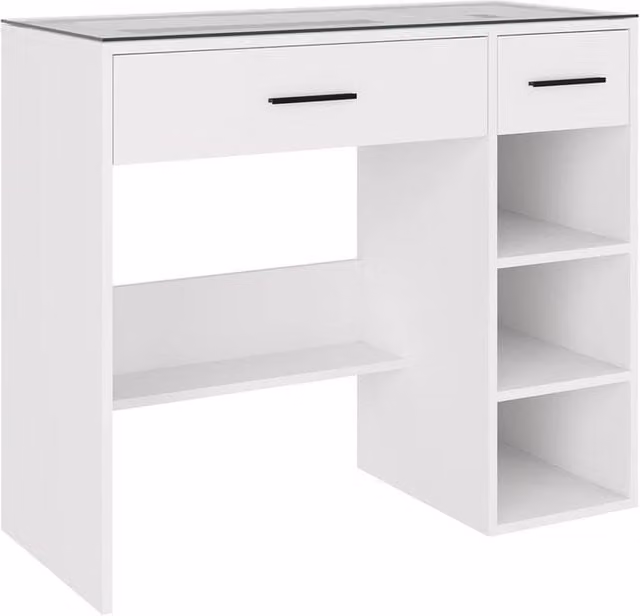 ERGOVEXA White Glossy Dressing Table Vanity Makeup Desk with 2 Drawers and 3 Shelves, W: 40 cm, D: 40 cm, H: 77 cm