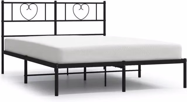 Berkfield Home Metal Bed Frame with Headboard in Black, W/D/H: 160 x 200 cm