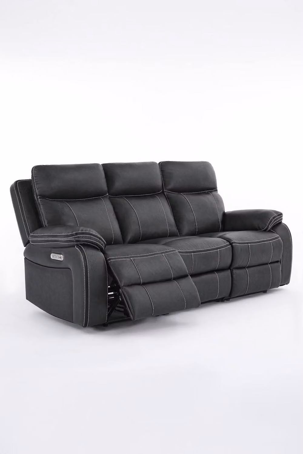 More4Homes Vinson 1+3 Seater Electric Recliner Sofa Set in Charcoal Air Leather with USB Charging and LED Lighting – 3