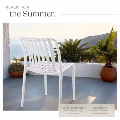tectake Set of 6 Modern Stackable Garden Chairs in Beige Plastic for Terrace or Balcony – 3