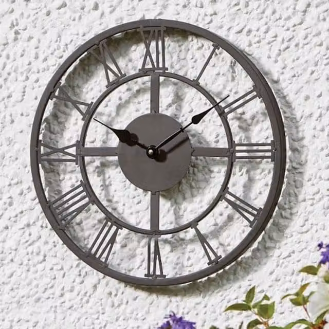 Garden Mile Classic Round Metal Roman Numerals Analog Wall Clock in Black, Blue or Gold