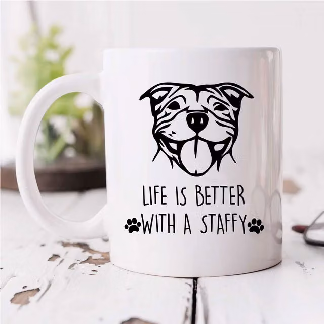 60 Second Makeover Limited Staffy Mug Life is Better with a Staffy, White Ceramic