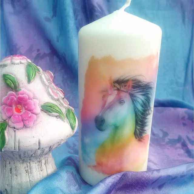 Viki Unicorn Pillar Candle in White and Multicolour