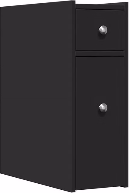 Berkfield Home Narrow Freestanding Bathroom Cupboard with Wheels in Black Matt Engineered Wood – 1