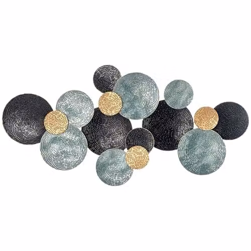 HOMCOM Modern Geometric 3D Metal Wall Art, Round Abstract Hanging Sculpture in Blue, Black and Gold, W/D/H: 133 x 66 x 50.8 cm