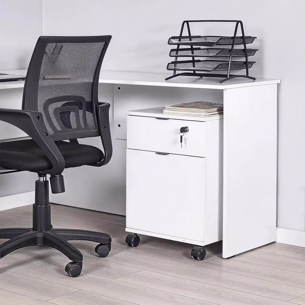 ERGOVEXA White Mobile Office Cabinet with 1 Door, 1 Drawer and Lock – 3