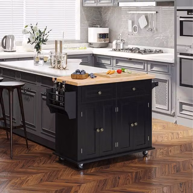 HOMCOM Modern Rolling Kitchen Island with Flexible Storage in Black Matt