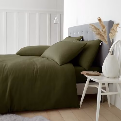 Catherine Lansfield Green Brushed Cotton Flannelette Double Duvet Cover Set with Pillowcases, Duvet Cover 200 x 200 cm, Pillowcases 50 x 75 cm