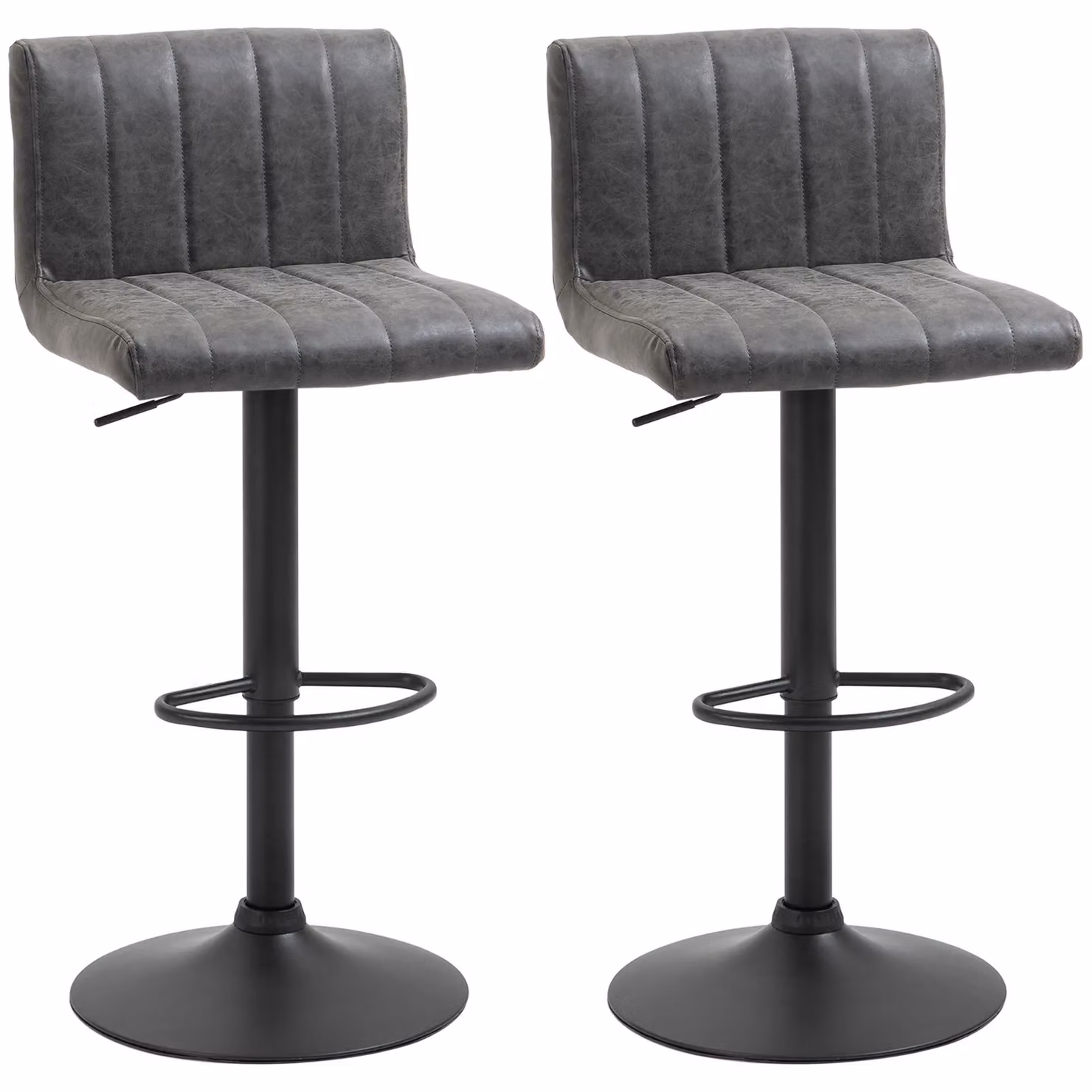 HOMCOM Set of 2 Grey PU Leather Swivel Counter Bar Chairs with Adjustable Height – 2