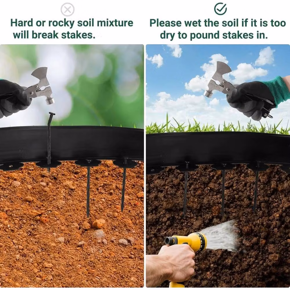 NESTLUNE Flexible Black Plastic Garden Border and Lawn Path Edging – 6