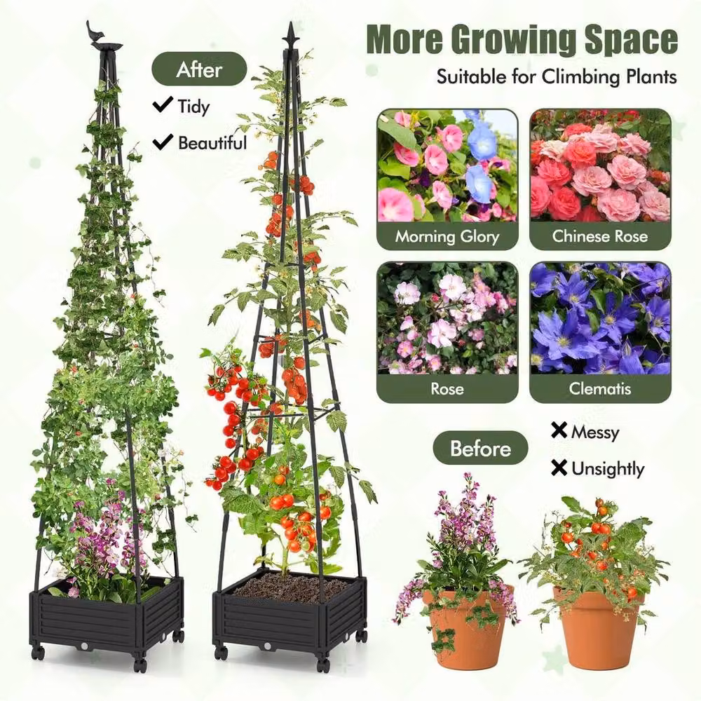 NESTLUNE Black Garden Obelisk Trellis Tomato Cage Support Tower – 3