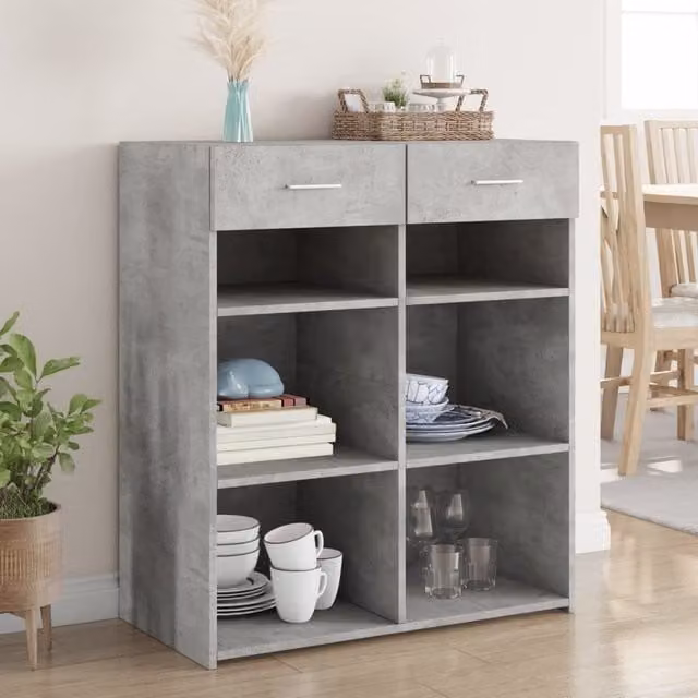 Berkfield Home Sideboard in Concrete Grey, W/D/H: 80 x 42.5 x 93 cm
