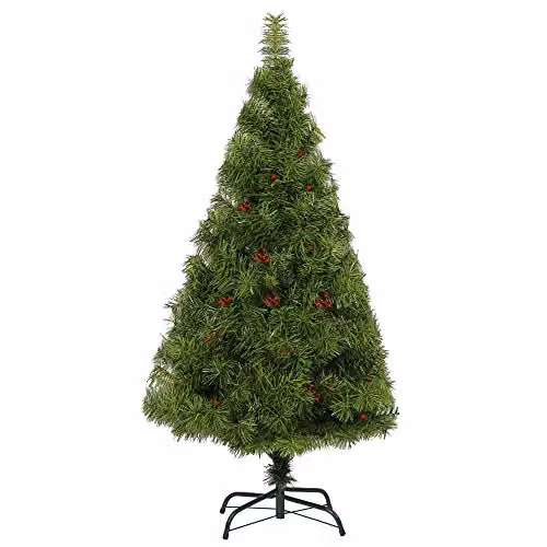 Shatchi 210cm Green Bushy Christmas Tree with Red Berry Decorations – 1