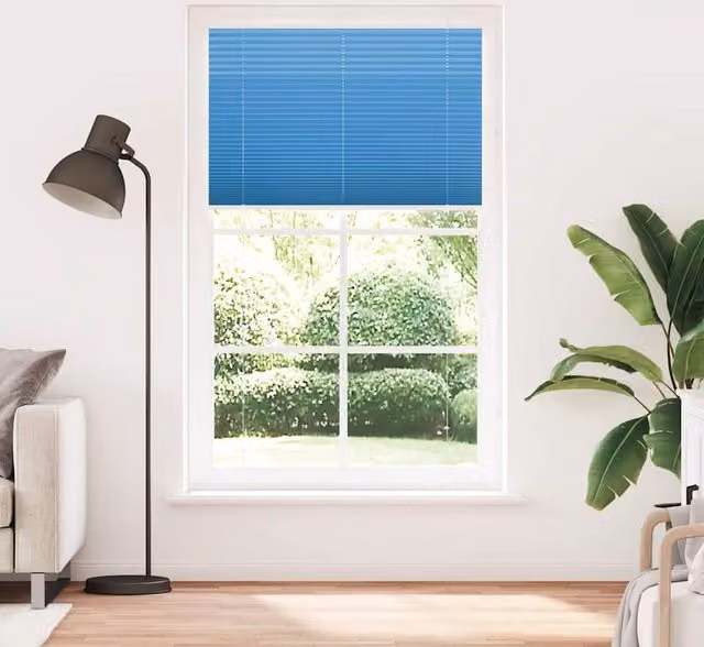 Berkfield Home Single Pleat Blue Polyester Semi-Transparent Corded Blind, W: 120 cm, H: 200 cm