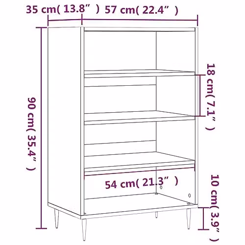 vidaXL Modern Highboard in Brown Sonoma Oak, W/D/H: 57 x 35 x 90 cm – 3