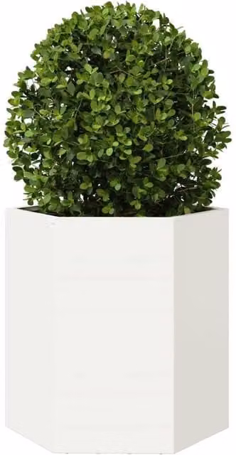 Berkfield Home Durable Steel Hexagon Garden Planter in White, W/D/H: 46 x 40 x 45 cm – 1