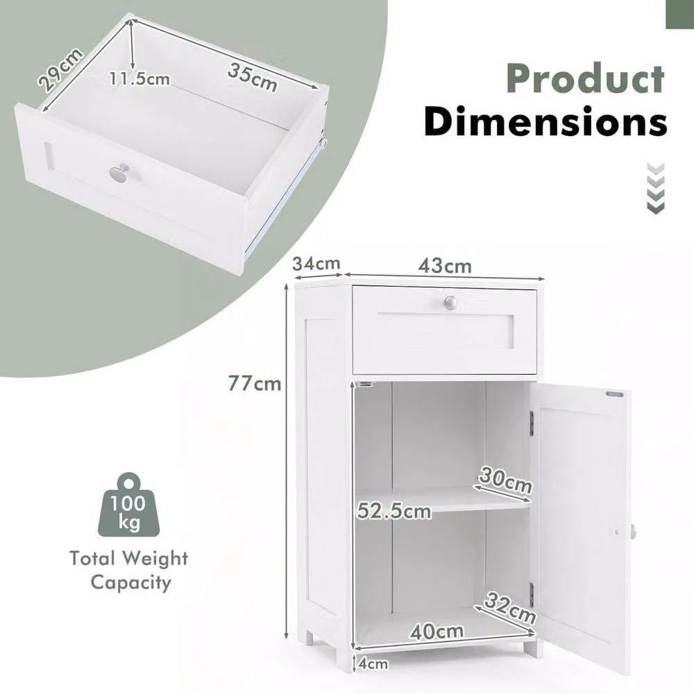 Kelvenix Freestanding White Matt Bathroom Floor Cabinet with Adjustable Internal Shelves and Hinged Doors – 2