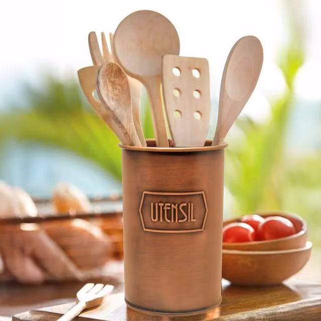 The Mia UK Mia Utensil Jar in Copper and Gold Metal