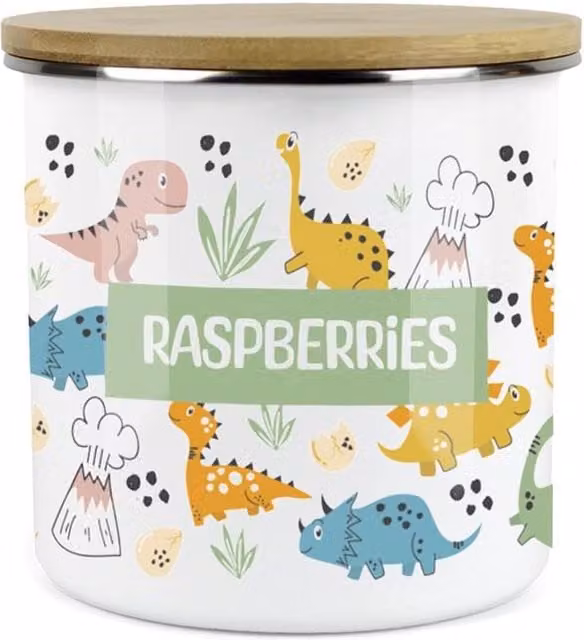 Purely Home Cartoon Dinosaurs Childrens Mini Snack Pot in Green and Multicolour Enamel Metal