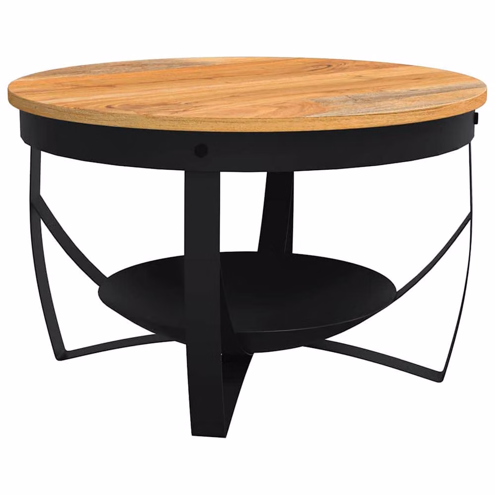 Berkfield Home Round Solid Acacia Wood Coffee Table in Brown and Black, Diameter: 68 cm, Height: 43 cm – 2