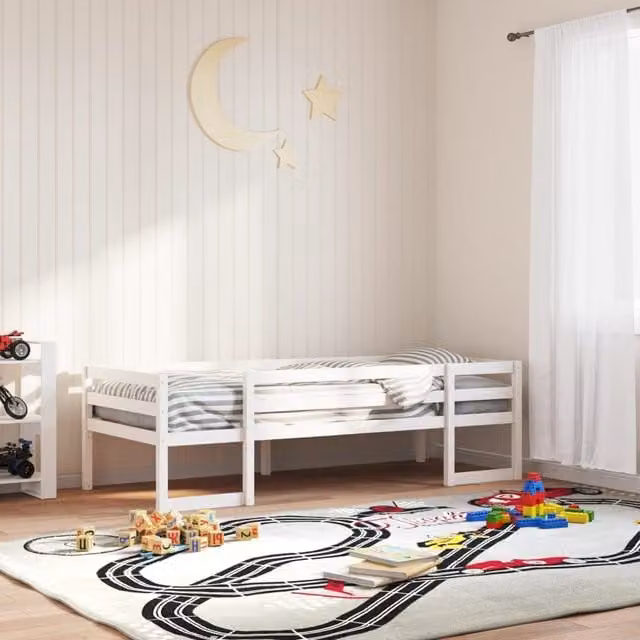 Berkfield Home Kids Single Bed Frame in White Solid Pine Wood, W/D/H: 90 x 190 cm