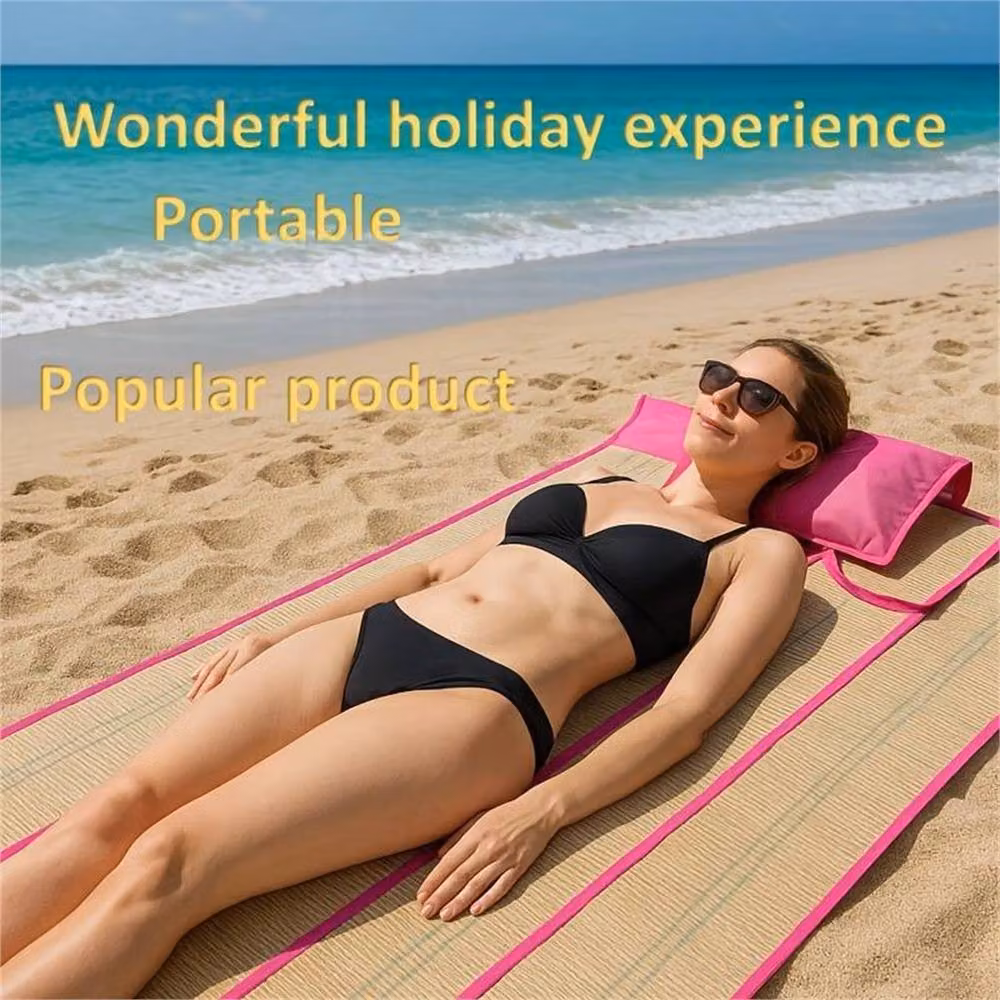 Nordara 2-Piece Pink Straw Beach Mat Set, Foldable and Water Repellent, W/D/H: 180 x 60 x 60 cm – 2