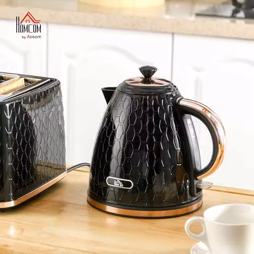 HOMCOM Black Electric Kettle with Auto Shut-off and Limescale Filter, 1.7 l, 3 kW – 2