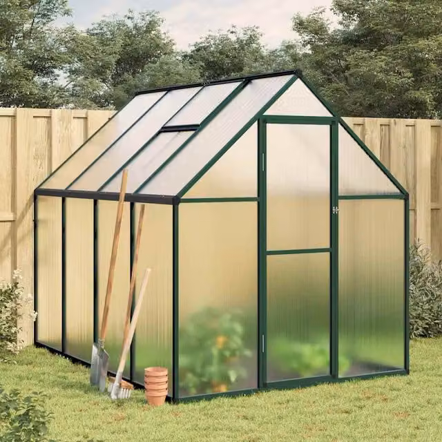 Berkfield Home Green Aluminium and Polycarbonate Greenhouse with Base Frame, W/D/H: 224 x 169 x 195 cm – 1