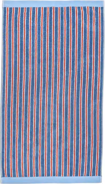 Land & Shore Blue and Red Striped Maritime Cotton Terry Velour Hand Towel