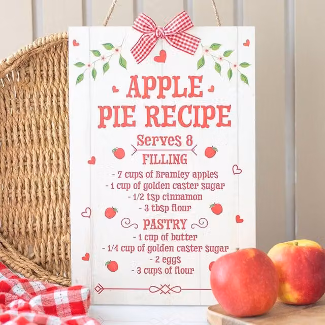 Uniqueful Autumn Skies & Apple Pies Rustic Wood Hanging Sign in Multicolour and White