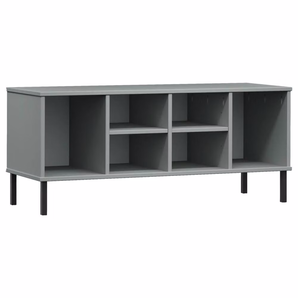 Berkfield Home OSLO Solid Wood Shoe Rack with Metal Legs, Grey, W/D/H: 106 x 35 x 45 cm – 3